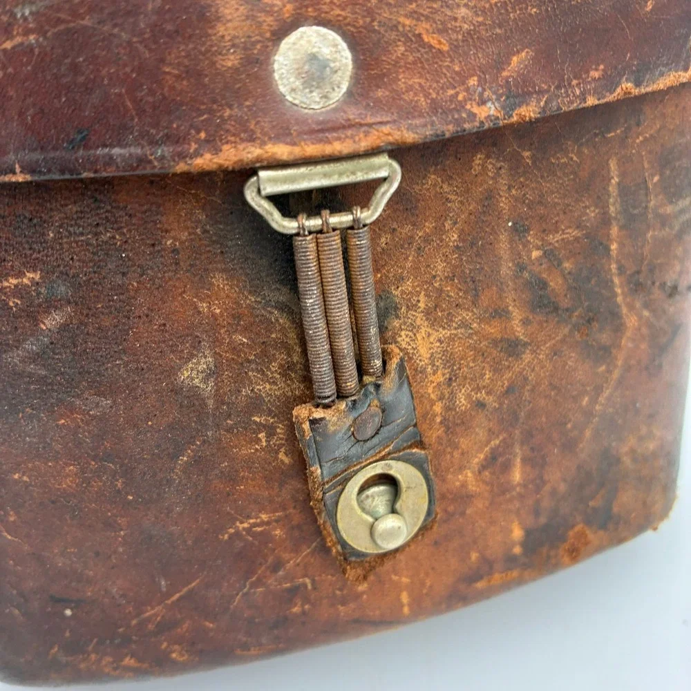 Antique Leather Binocular Case with Integrated Lid Compass Vintage Field Gear